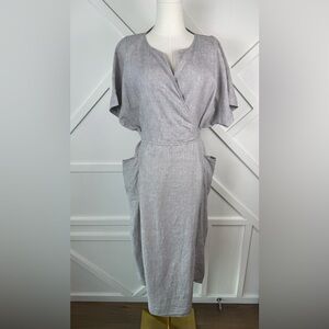 Poetry High Twist Délavé Linen Tie Back Dress Light Grey Size 12